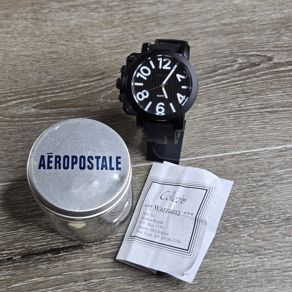 Aeropostale Black Analog Quartz Watch Large Face w/ Rubber Strap Men's